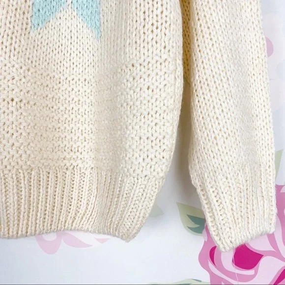 Vintage Ivory Print Chunky Knit Sweater L - Picture 3 of 6